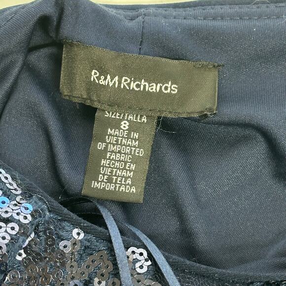 NWT R&M Richards Navy Blue 1 Piece Sequin Lace Poncho Sheath Dress Womens Size 8 - Picture 12 of 16